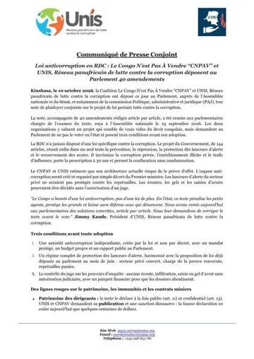 Première page du communiqué de presse conjoint