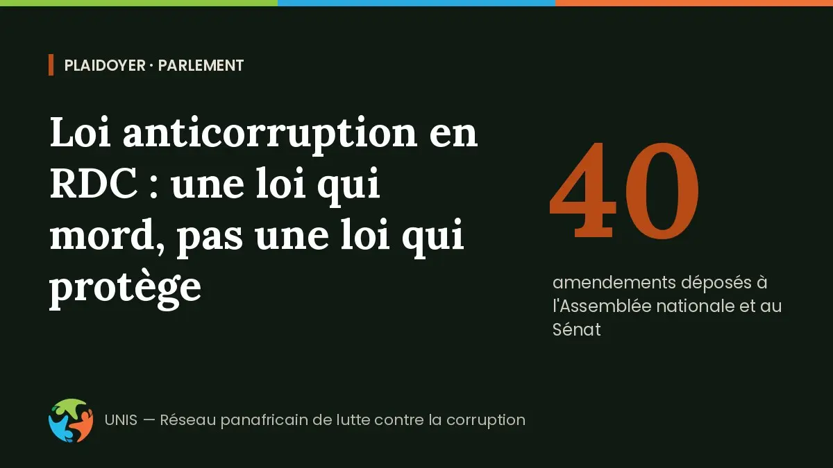 Loi anticorruption en RDC&nbsp;: 40&nbsp;amendements déposés à l'Assemblée nationale et au Sénat