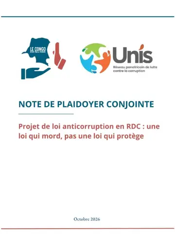 Couverture de la note de plaidoyer conjointe