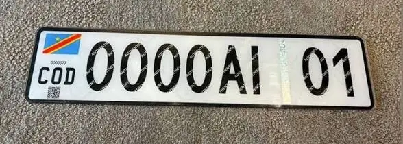 New model of Congolese vehicle number plate bearing the inscription COD 0000AI 01